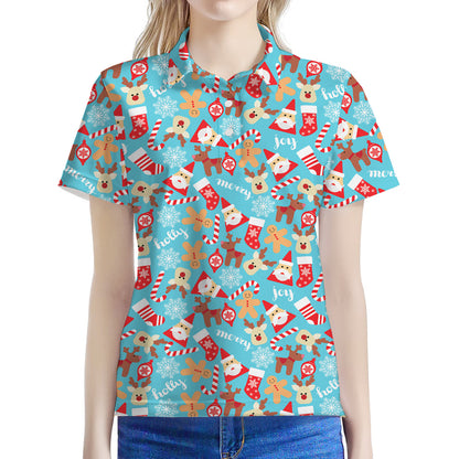 Cute Christmas Elements Pattern Print Women's Polo Shirt