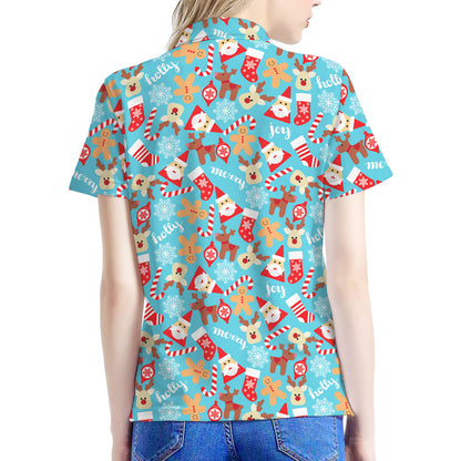 Cute Christmas Elements Pattern Print Women's Polo Shirt