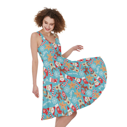 Cute Christmas Elements Pattern Print Women's Sleeveless Dress