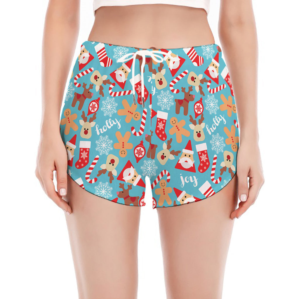 Cute Christmas Elements Pattern Print Women's Split Running Shorts