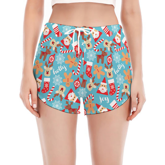 Cute Christmas Elements Pattern Print Women's Split Running Shorts