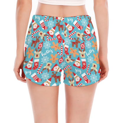 Cute Christmas Elements Pattern Print Women's Split Running Shorts