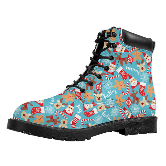 Cute Christmas Elements Pattern Print Work Boots