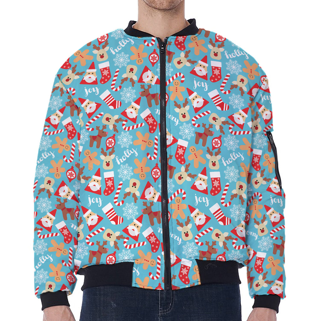 Cute Christmas Elements Pattern Print Zip Sleeve Bomber Jacket