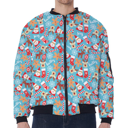 Cute Christmas Elements Pattern Print Zip Sleeve Bomber Jacket