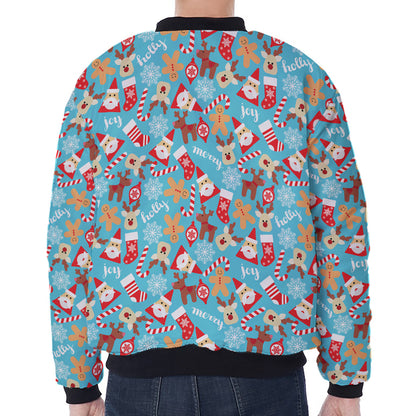 Cute Christmas Elements Pattern Print Zip Sleeve Bomber Jacket