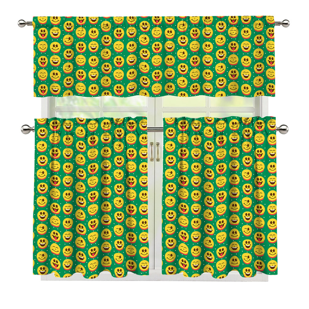 Cute Christmas Emoji Pattern Print 3 Piece Kitchen Curtains