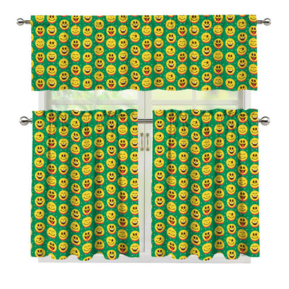 Cute Christmas Emoji Pattern Print 3 Piece Kitchen Curtains