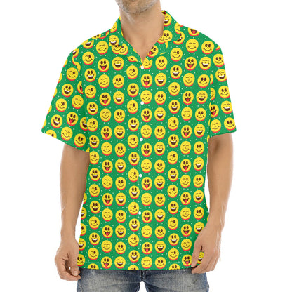 Cute Christmas Emoji Pattern Print Aloha Shirt