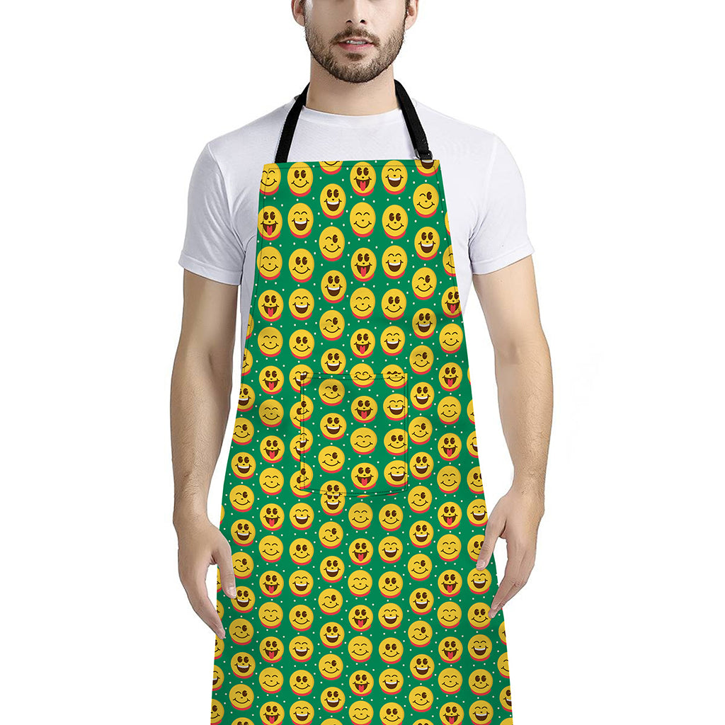 Cute Christmas Emoji Pattern Print Bib Apron With Pocket