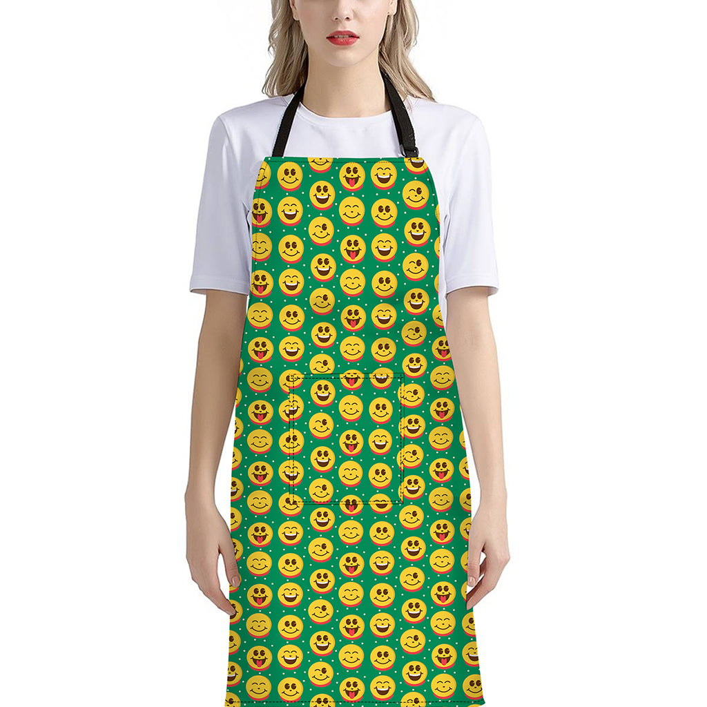 Cute Christmas Emoji Pattern Print Bib Apron With Pocket