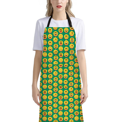 Cute Christmas Emoji Pattern Print Bib Apron With Pocket