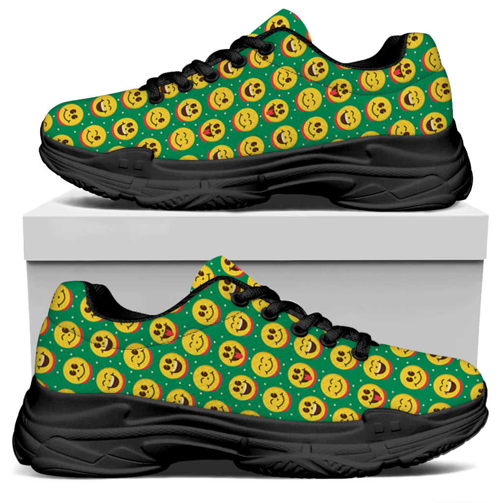 Cute Christmas Emoji Pattern Print Black Chunky Shoes