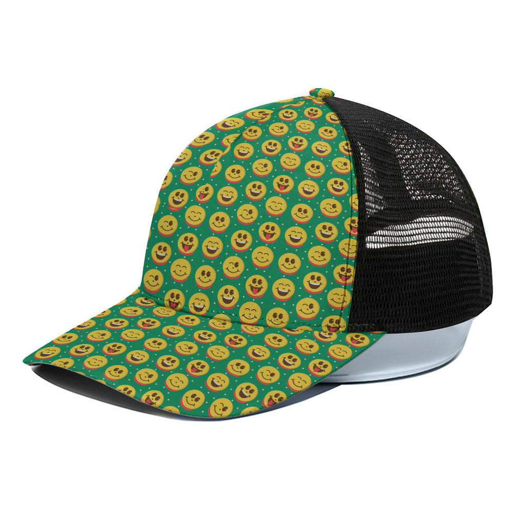 Cute Christmas Emoji Pattern Print Black Mesh Trucker Cap