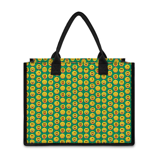 Cute Christmas Emoji Pattern Print Canvas Tote Bag
