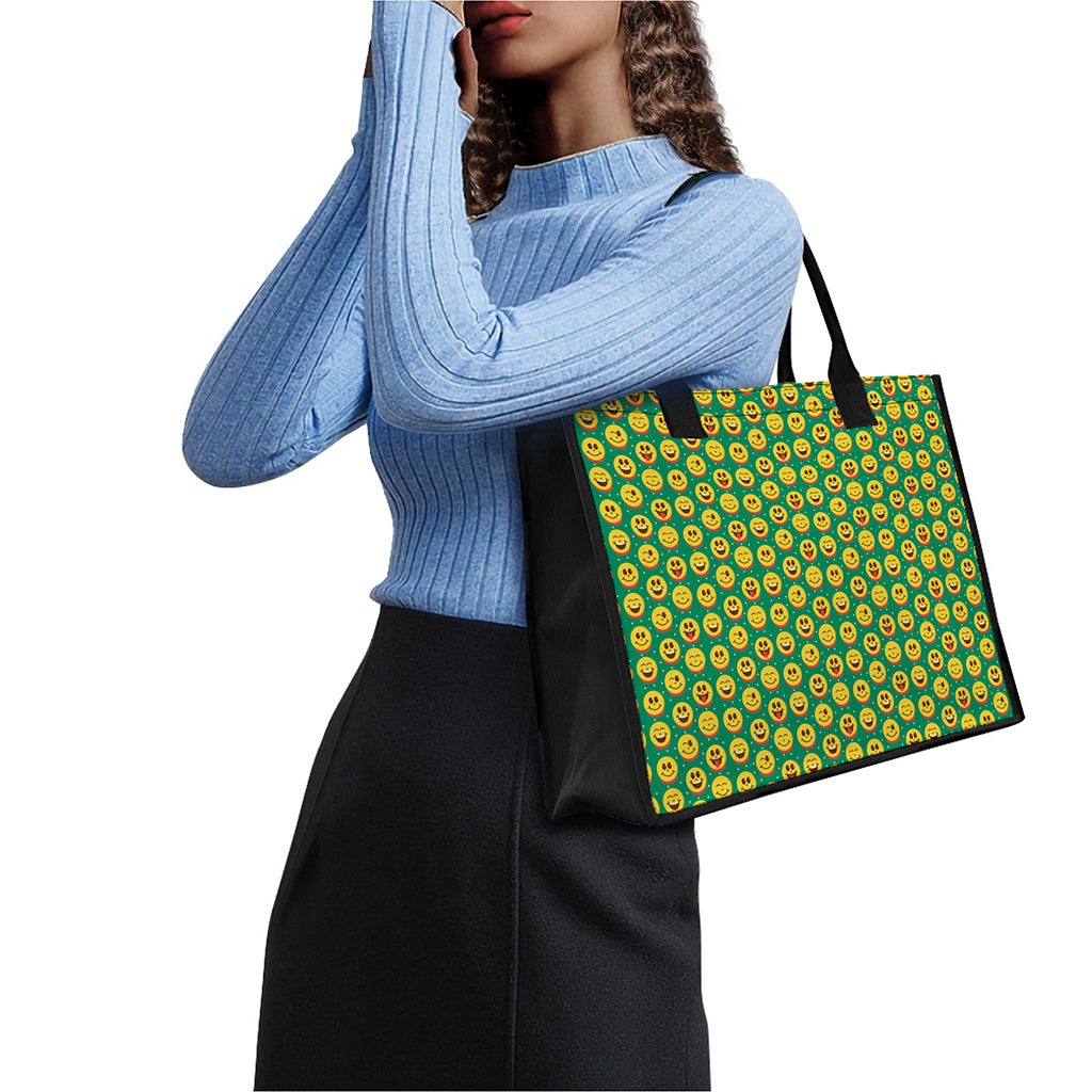 Cute Christmas Emoji Pattern Print Canvas Tote Bag