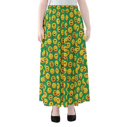 Cute Christmas Emoji Pattern Print Chiffon Maxi Skirt