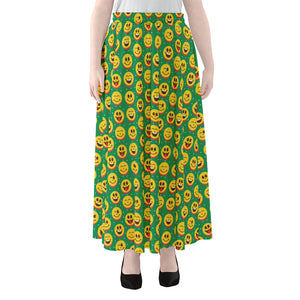 Cute Christmas Emoji Pattern Print Chiffon Maxi Skirt