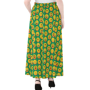 Cute Christmas Emoji Pattern Print Chiffon Maxi Skirt