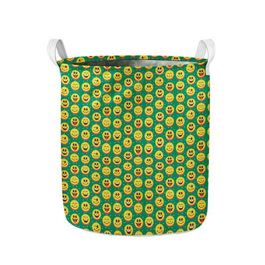 Cute Christmas Emoji Pattern Print Collapsible Laundry Basket