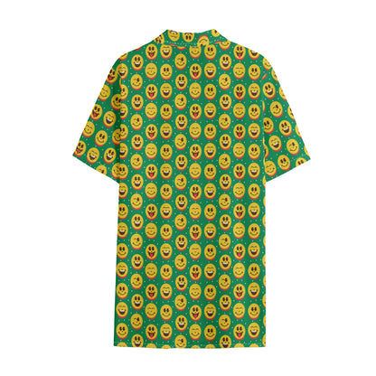 Cute Christmas Emoji Pattern Print Cotton Hawaiian Shirt