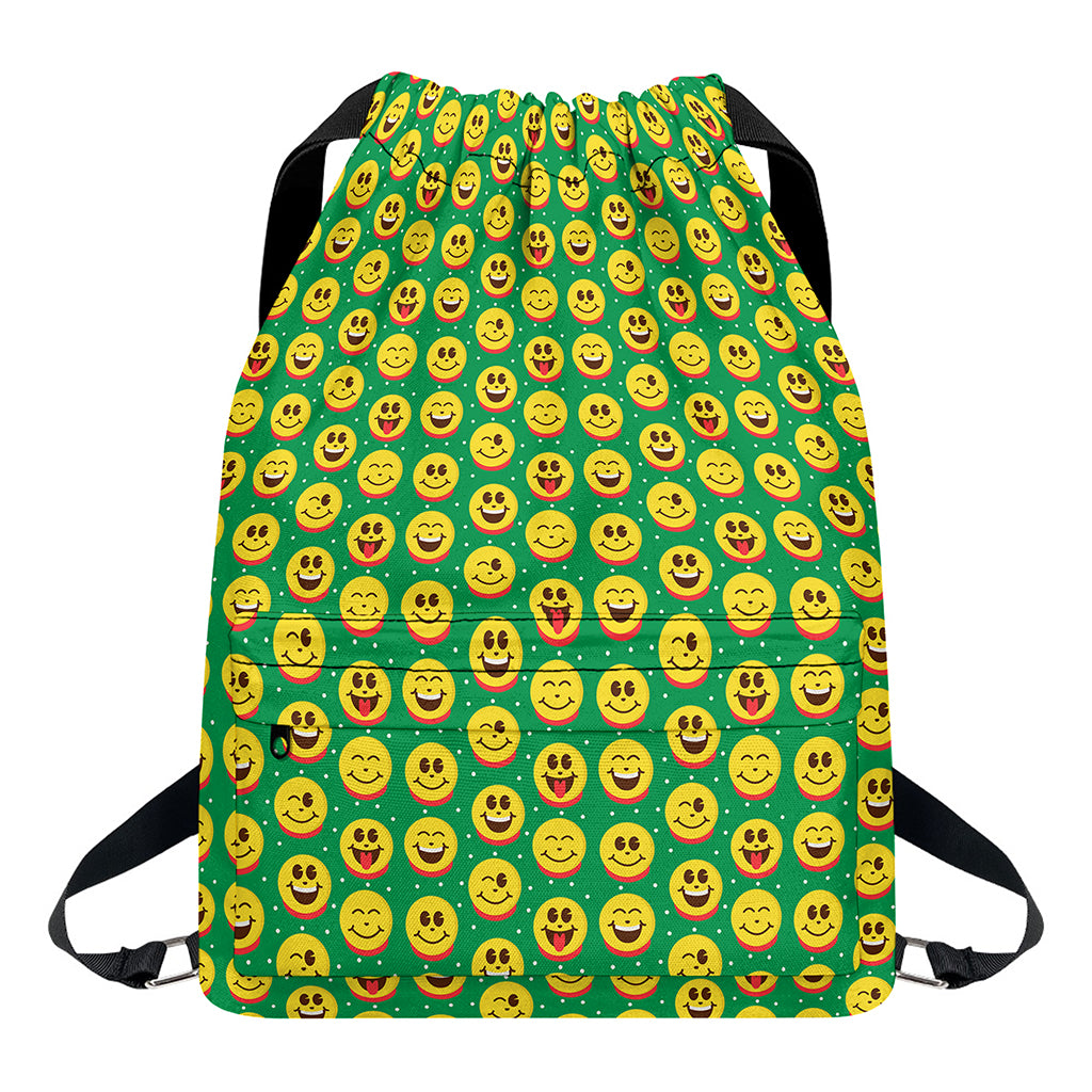 Cute Christmas Emoji Pattern Print Drawstring Backpack