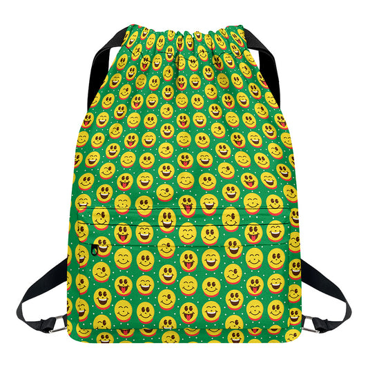 Cute Christmas Emoji Pattern Print Drawstring Backpack