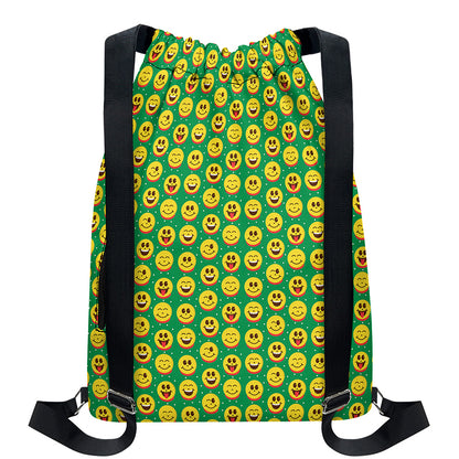 Cute Christmas Emoji Pattern Print Drawstring Backpack