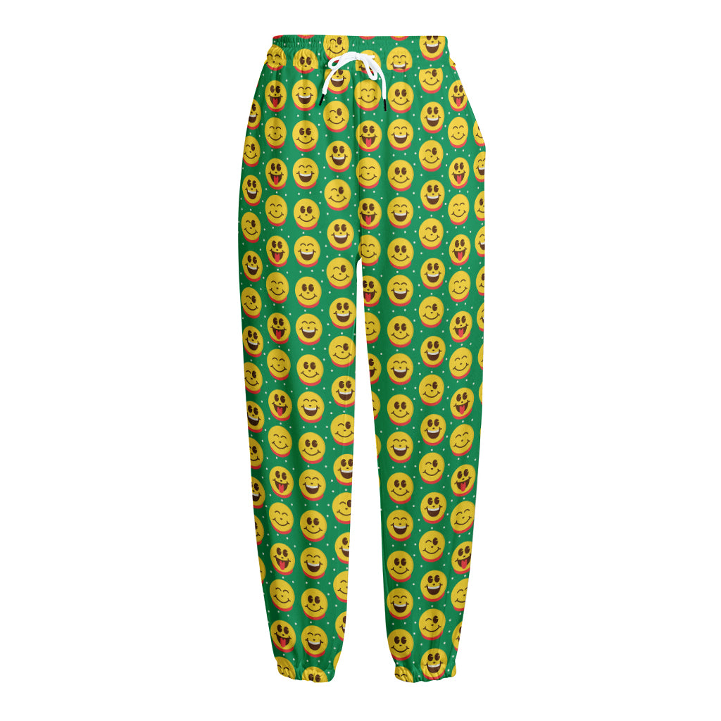 Cute Christmas Emoji Pattern Print Fleece Lined Knit Pants