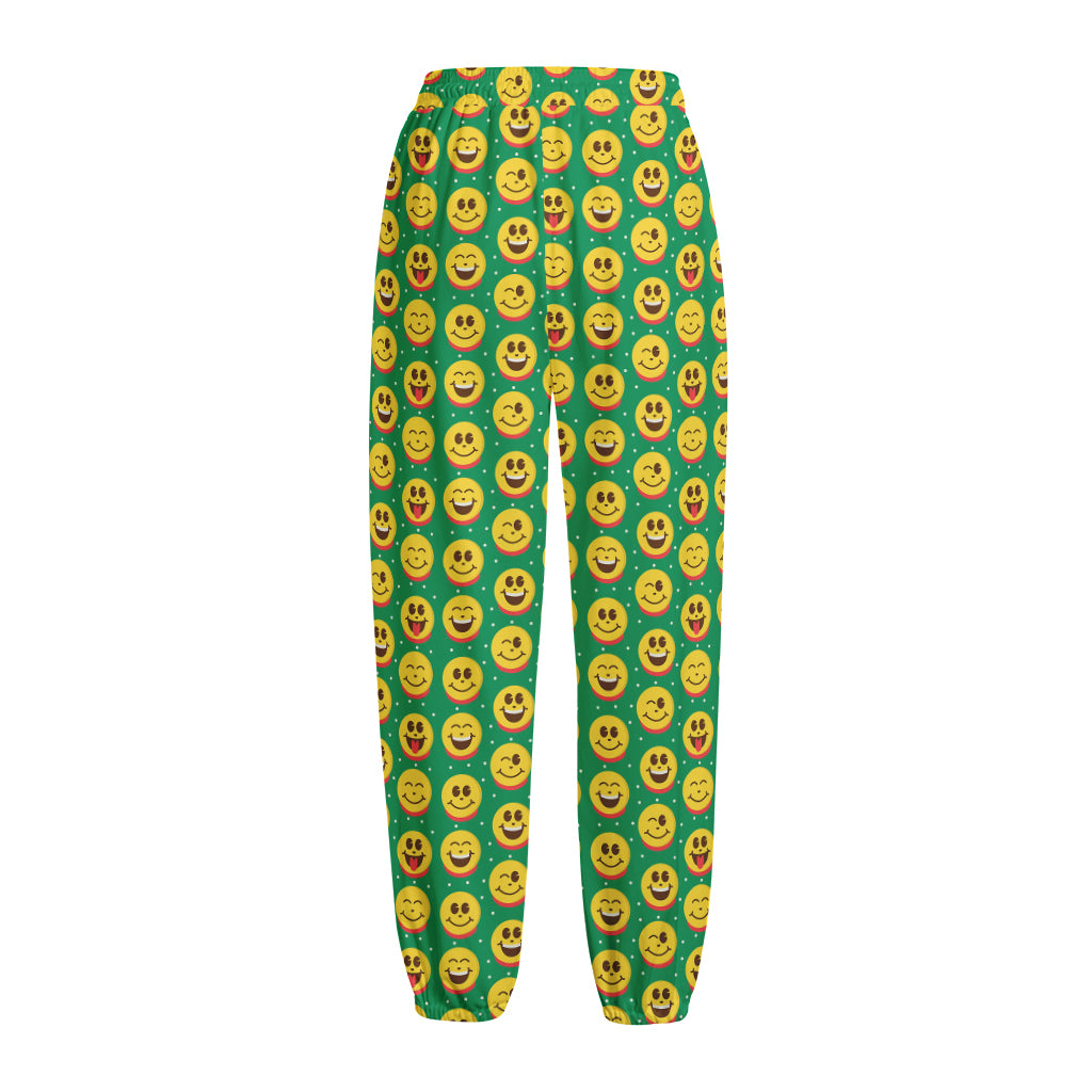 Cute Christmas Emoji Pattern Print Fleece Lined Knit Pants