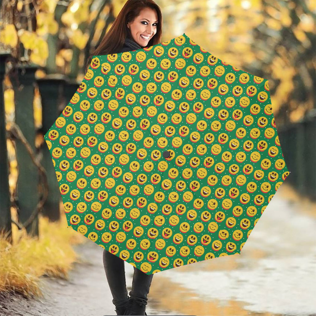 Cute Christmas Emoji Pattern Print Foldable Umbrella
