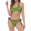 Cute Christmas Emoji Pattern Print Halter Scoop Tie Side Bikini