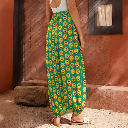 Cute Christmas Emoji Pattern Print Harem Pants