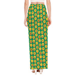 Cute Christmas Emoji Pattern Print High Slit Maxi Skirt