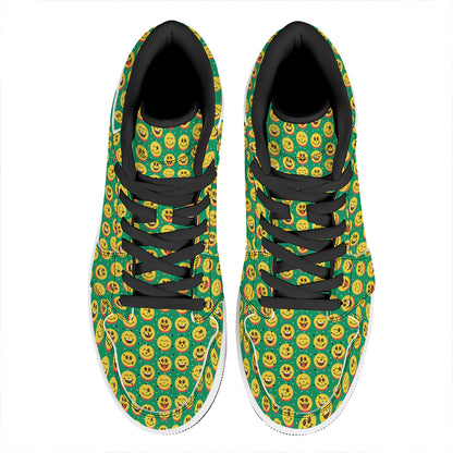 Cute Christmas Emoji Pattern Print High Top Leather Sneakers