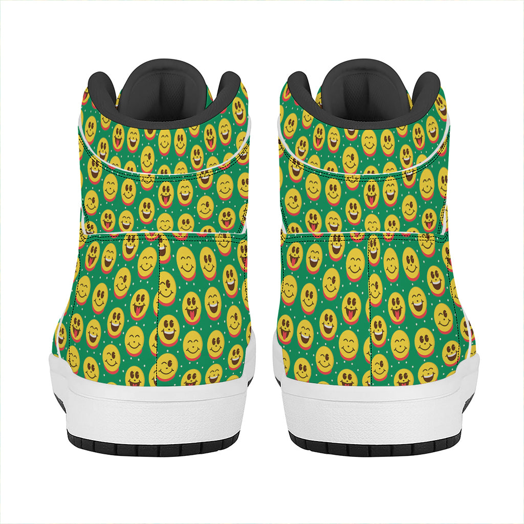 Cute Christmas Emoji Pattern Print High Top Leather Sneakers