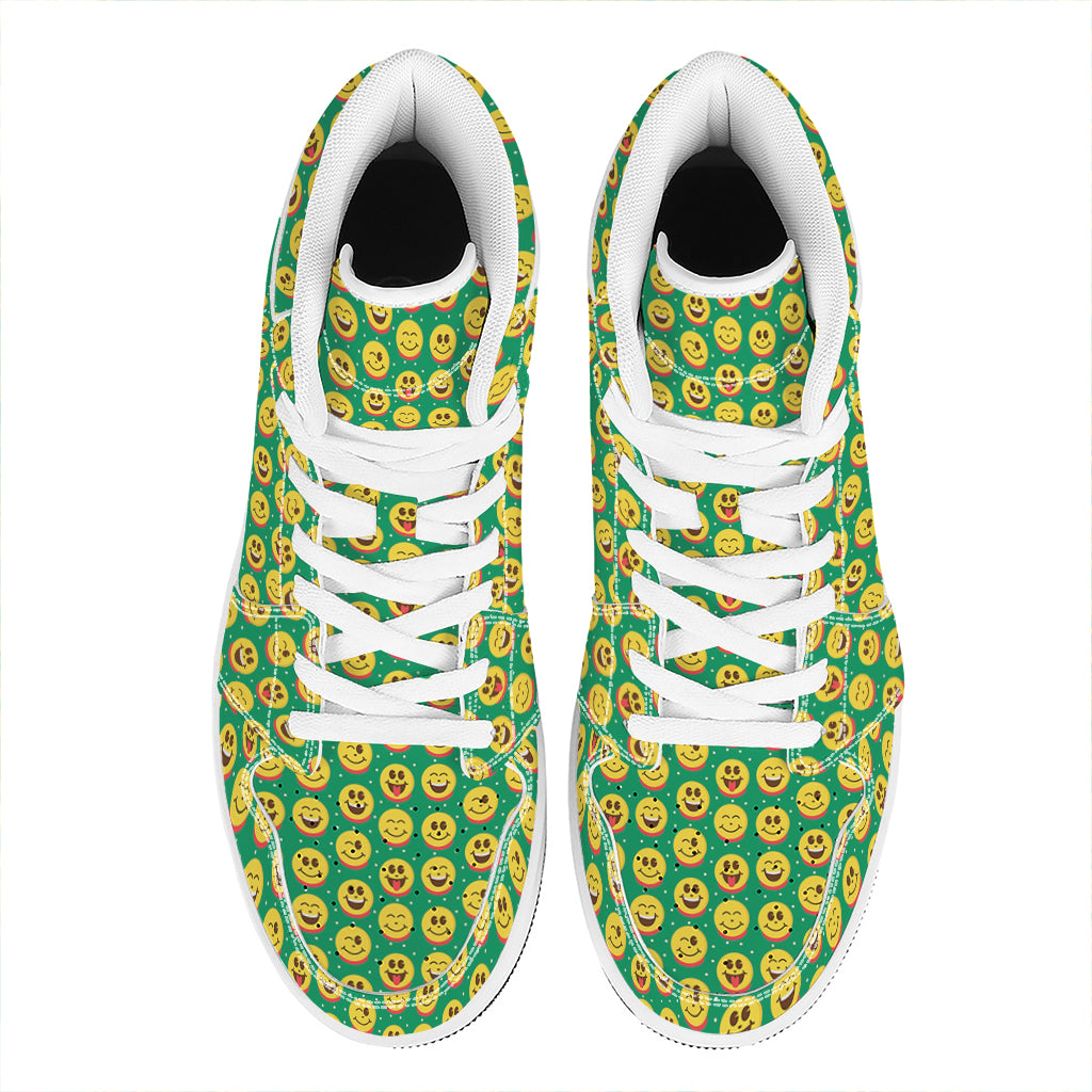 Cute Christmas Emoji Pattern Print High Top Leather Sneakers