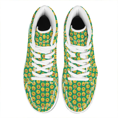 Cute Christmas Emoji Pattern Print High Top Leather Sneakers