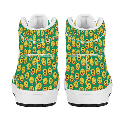 Cute Christmas Emoji Pattern Print High Top Leather Sneakers