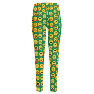 Cute Christmas Emoji Pattern Print High-Waisted Pocket Leggings