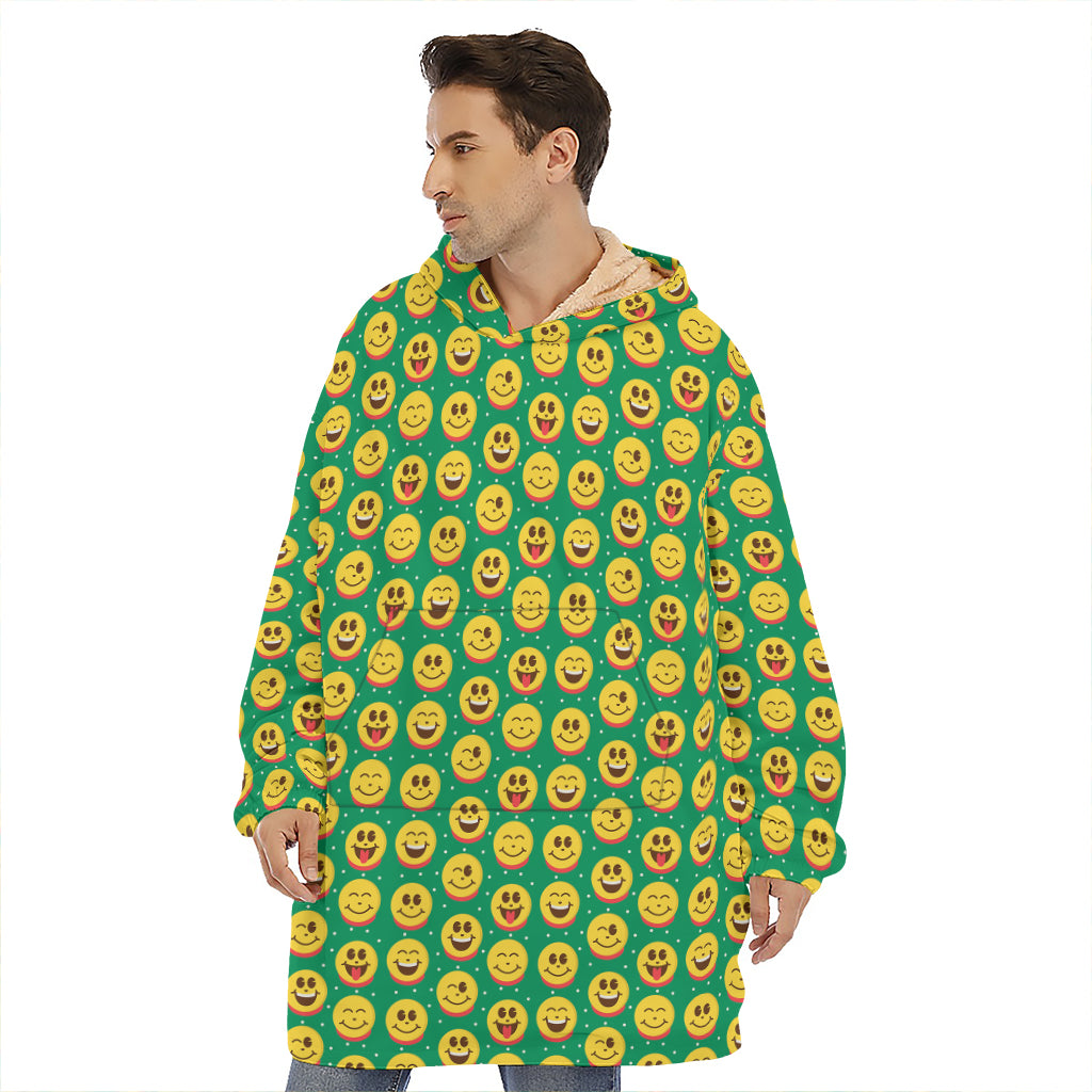 Cute Christmas Emoji Pattern Print Hoodie Blanket