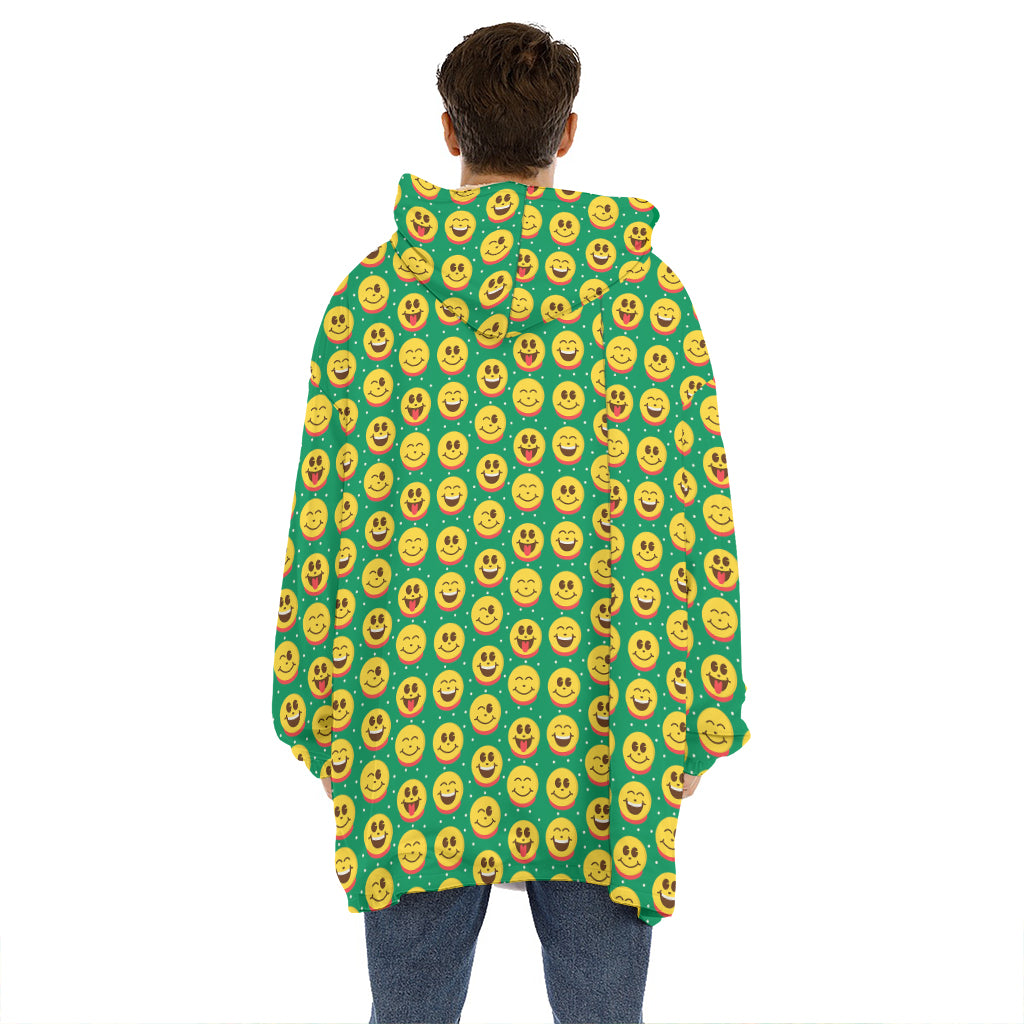 Cute Christmas Emoji Pattern Print Hoodie Blanket