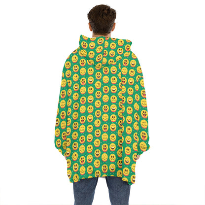 Cute Christmas Emoji Pattern Print Hoodie Blanket