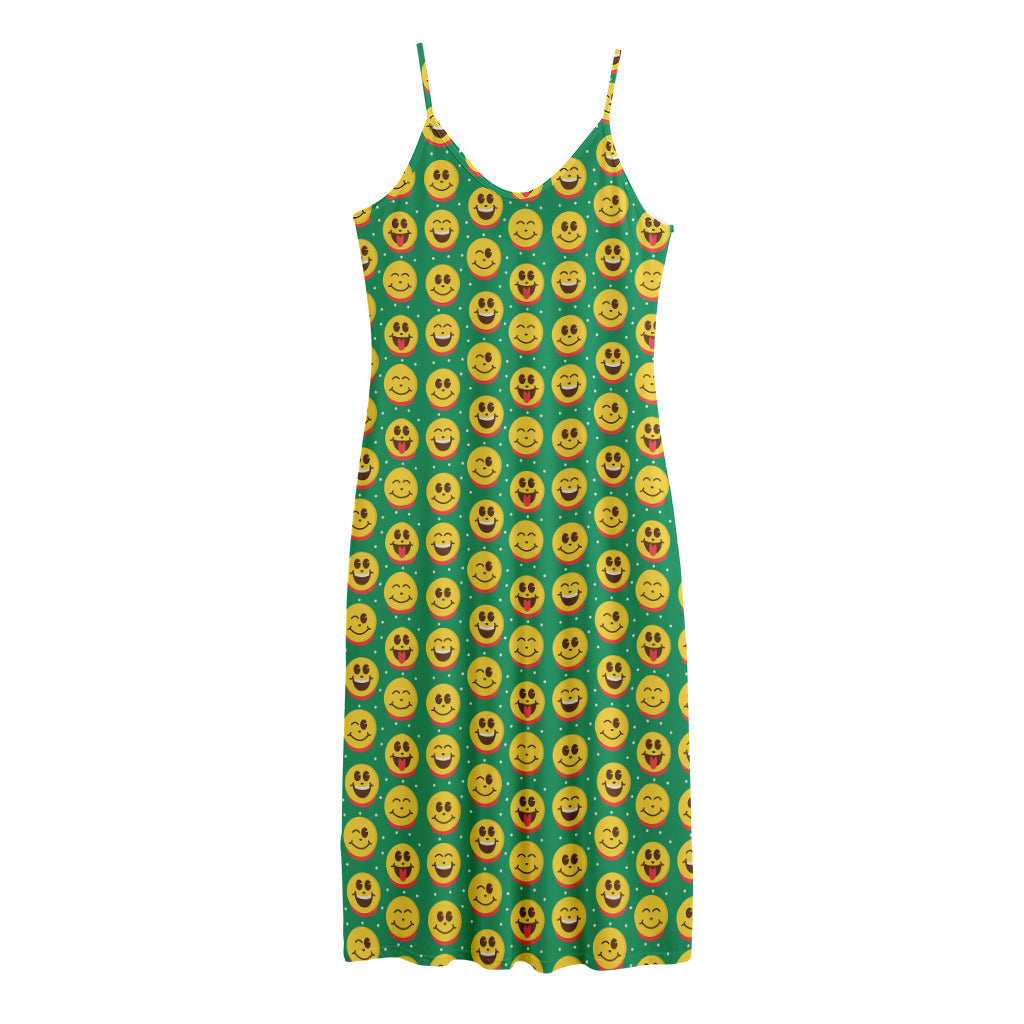 Cute Christmas Emoji Pattern Print Jersey Midi Cami Dress