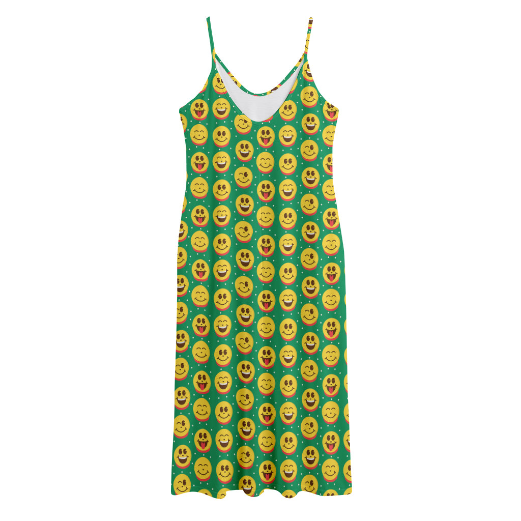 Cute Christmas Emoji Pattern Print Jersey Midi Cami Dress