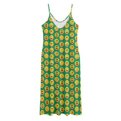Cute Christmas Emoji Pattern Print Jersey Midi Cami Dress