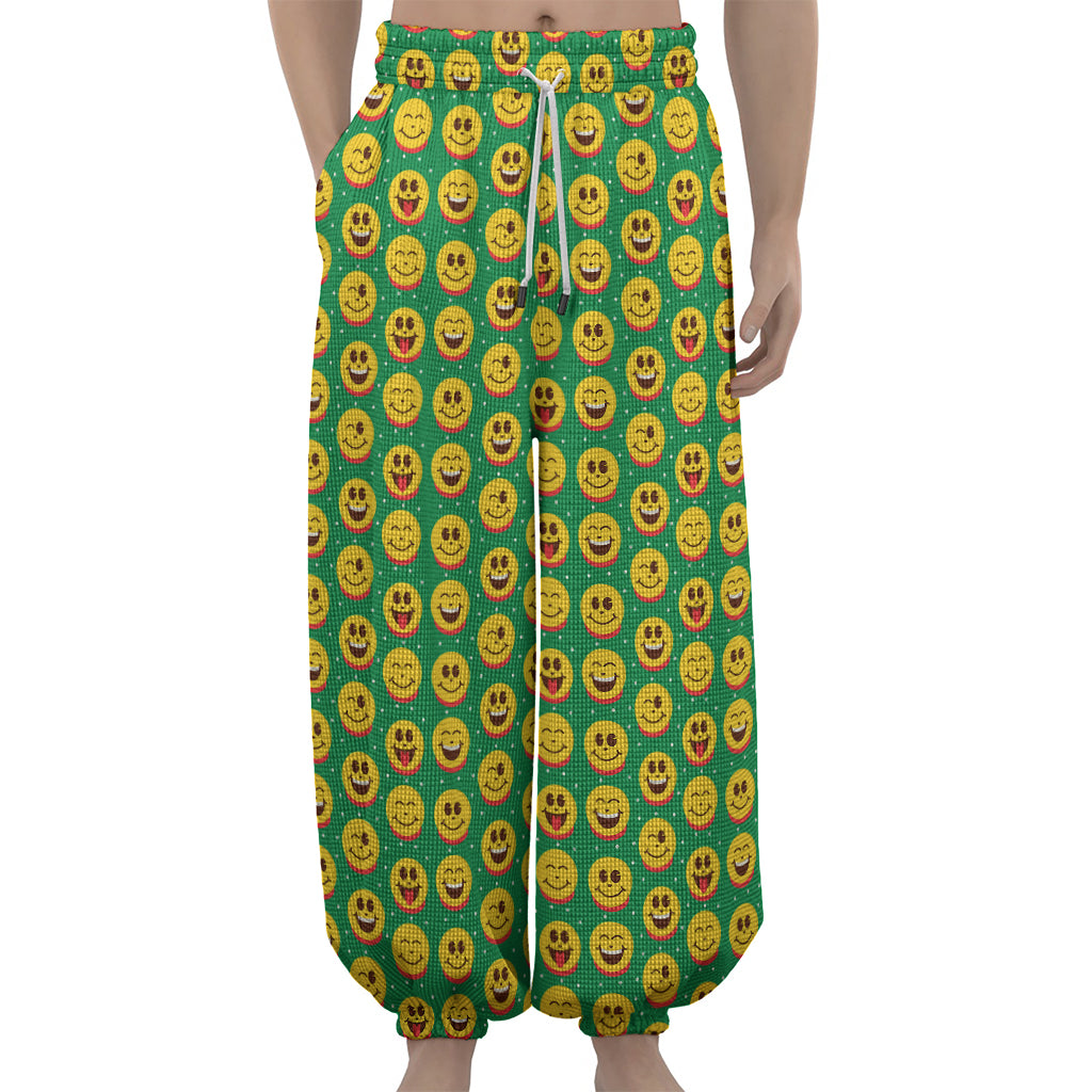 Cute Christmas Emoji Pattern Print Lantern Pants