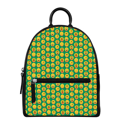 Cute Christmas Emoji Pattern Print Leather Backpack