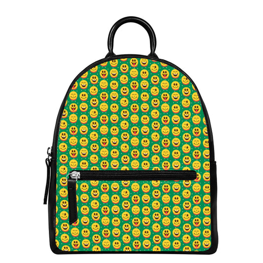Cute Christmas Emoji Pattern Print Leather Backpack