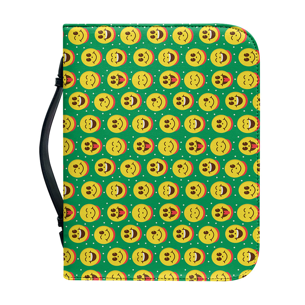 Cute Christmas Emoji Pattern Print Leather Bible Cover